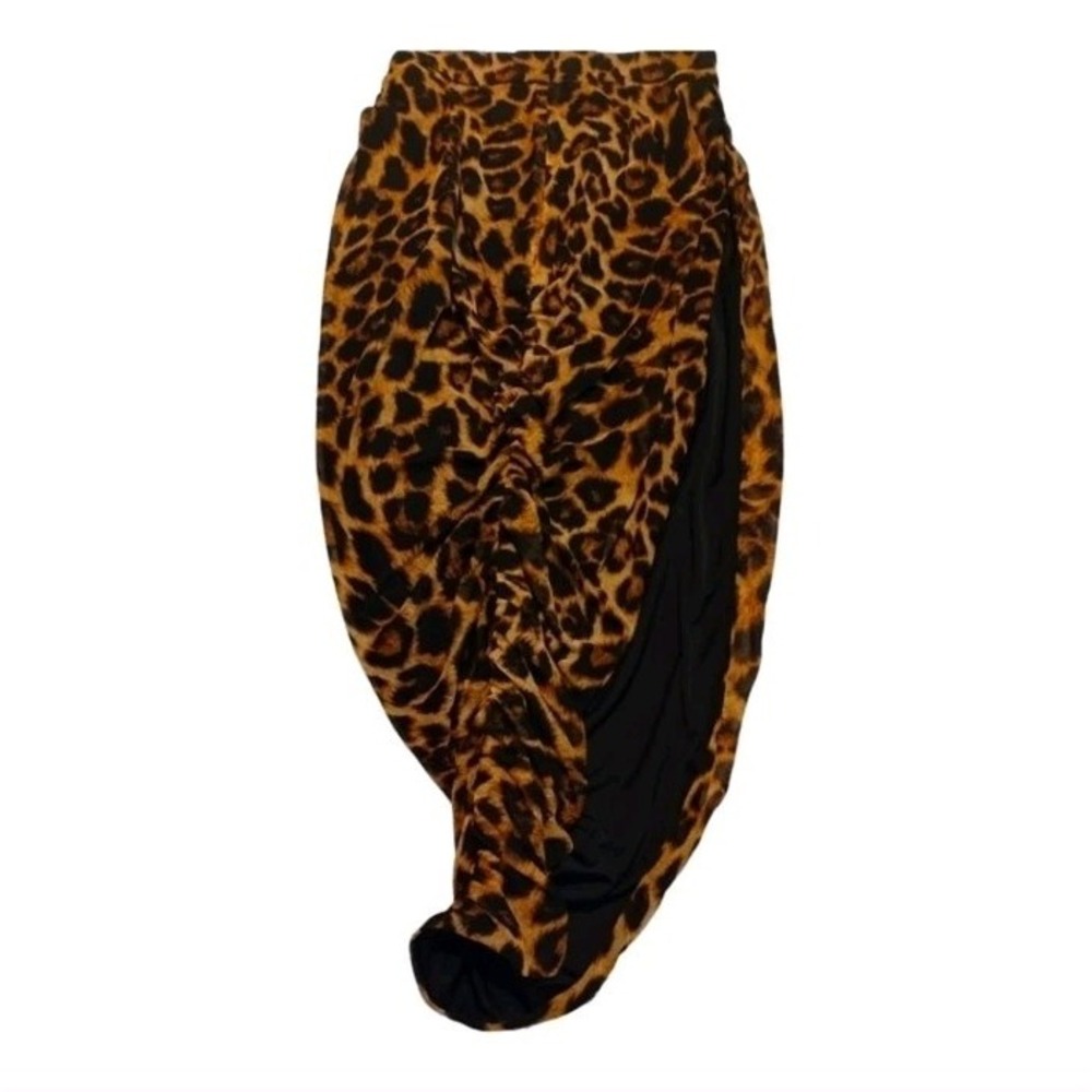 BAO TRANCHI Cascade Wrap Ruched Leopard Print Pencil Skirt‎